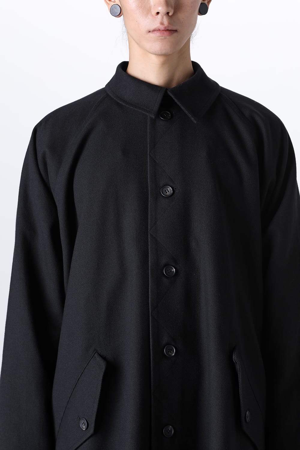 TRENCH COAT Wool Cotton Gabardine Twill Black