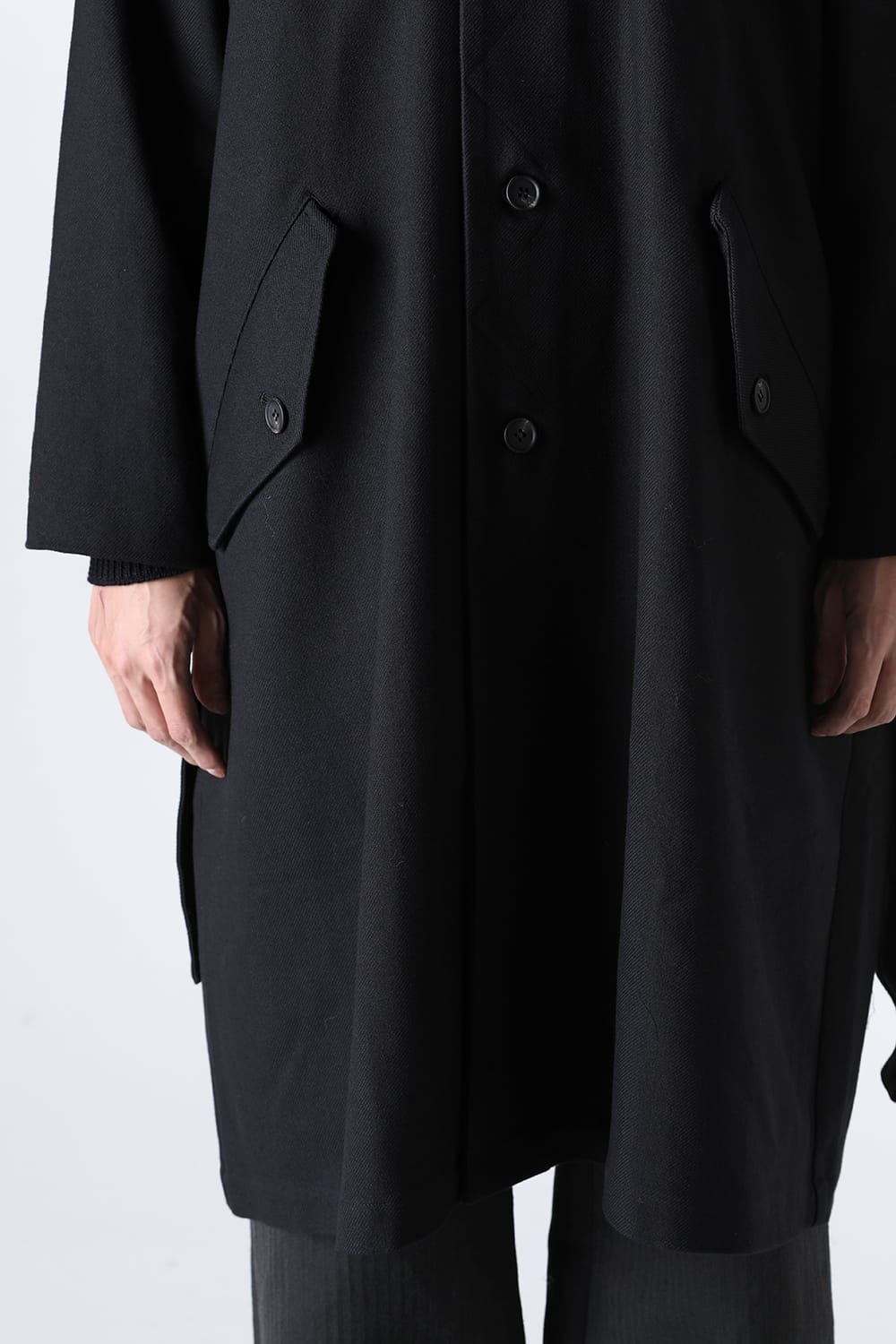 TRENCH COAT Wool Cotton Gabardine Twill Black