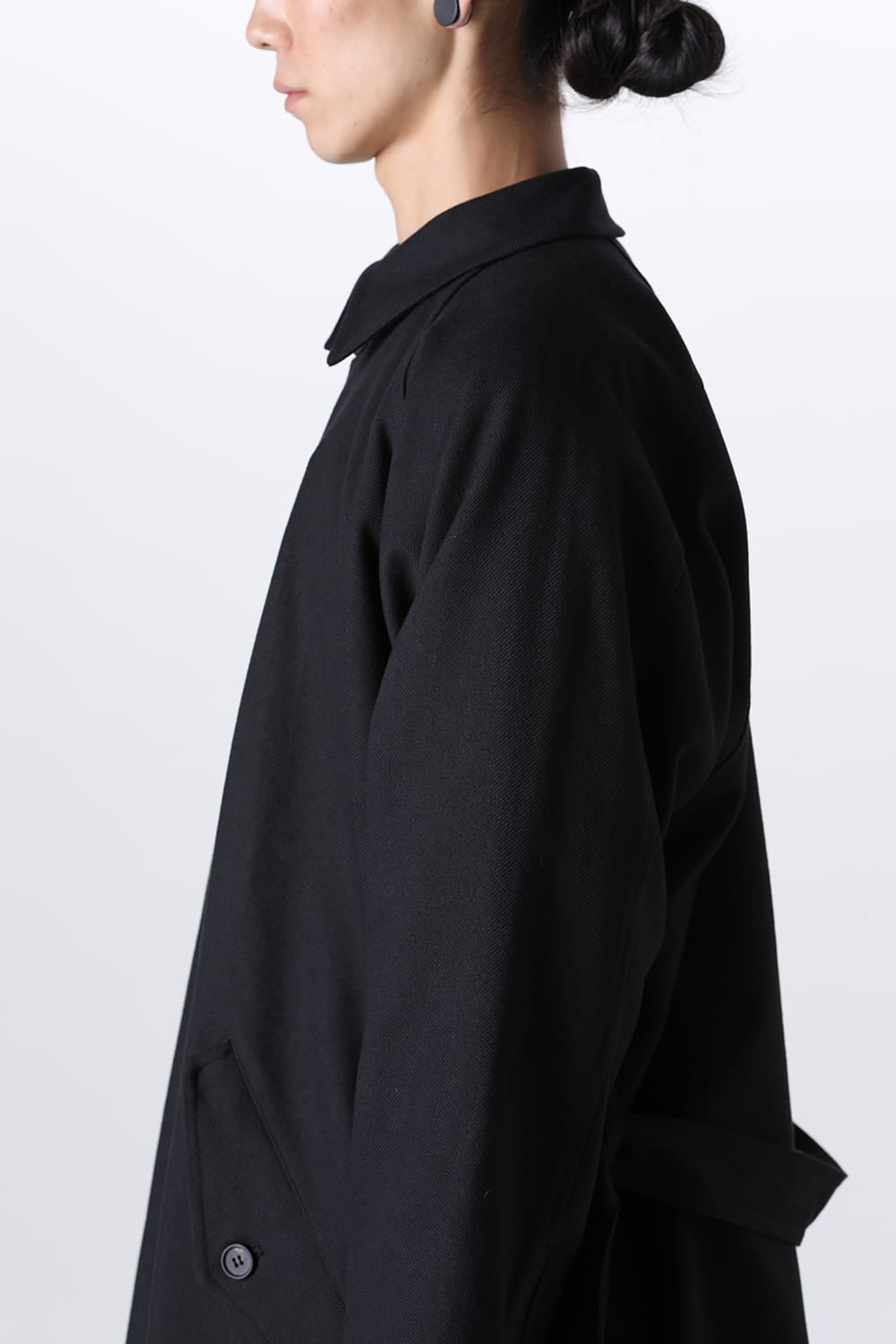 TRENCH COAT Wool Cotton Gabardine Twill Black