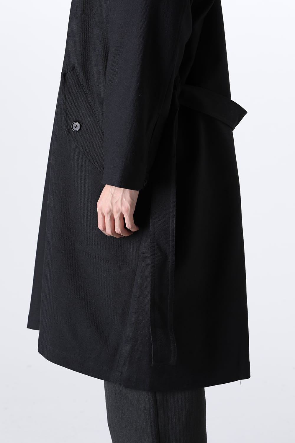 TRENCH COAT Wool Cotton Gabardine Twill Black