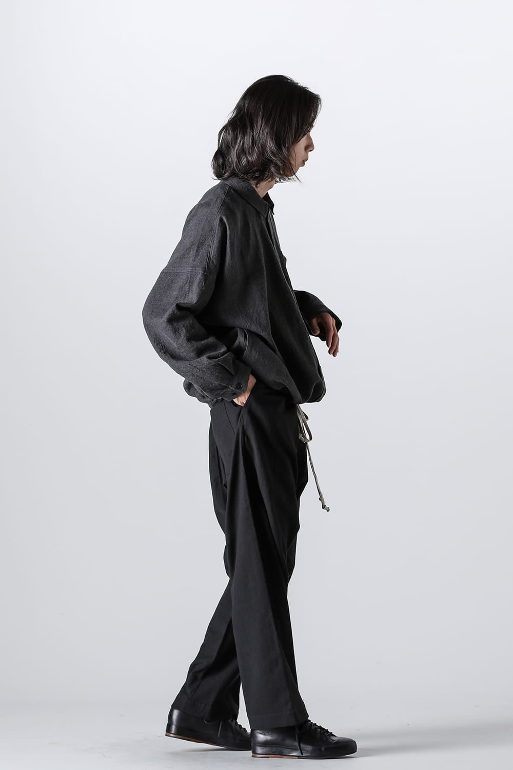 JOGGING TROUSERS Wool Cotton Linen Shirting Black
