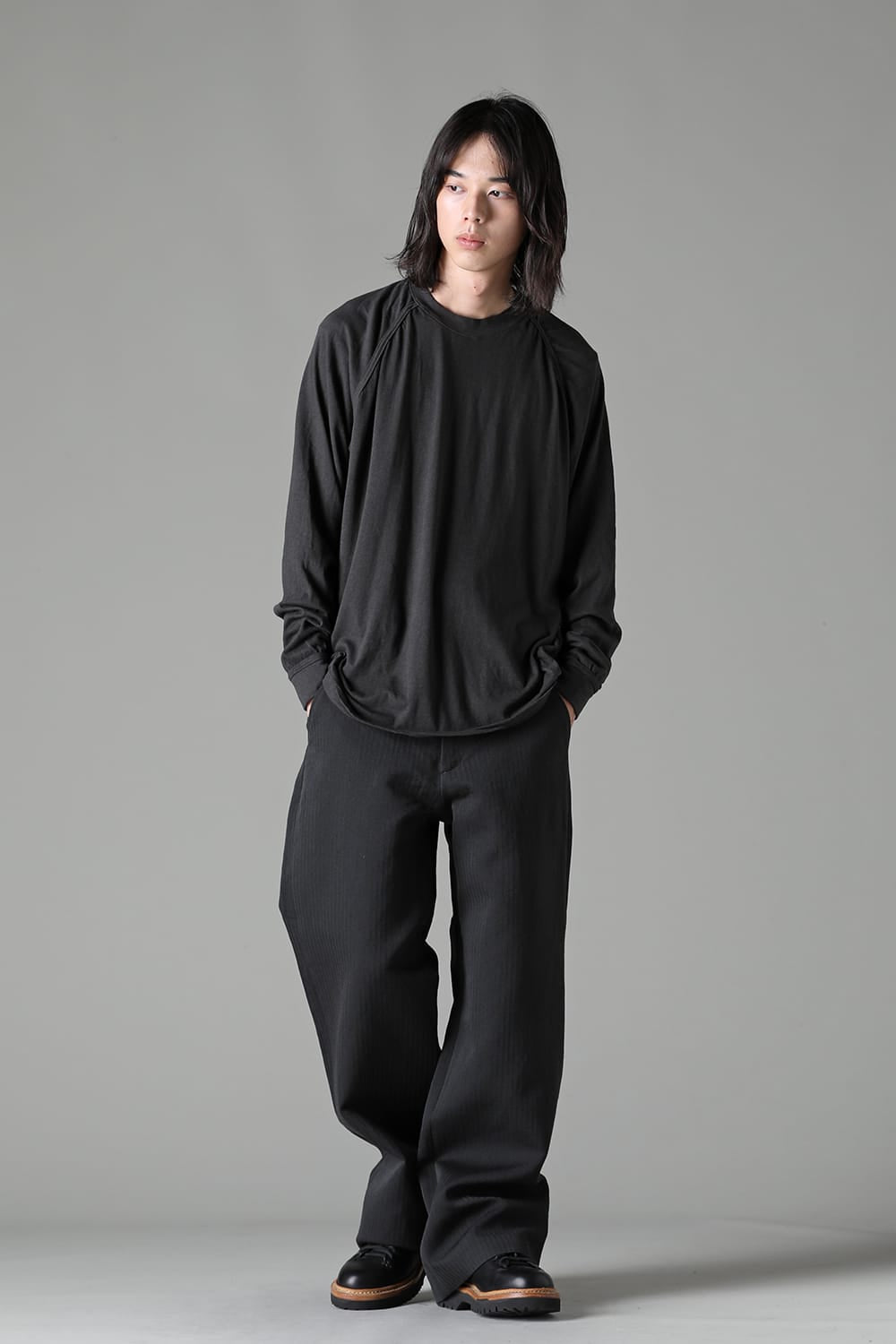 ロングスリーブTシャツ コットンウールジャージー オフ ブラック