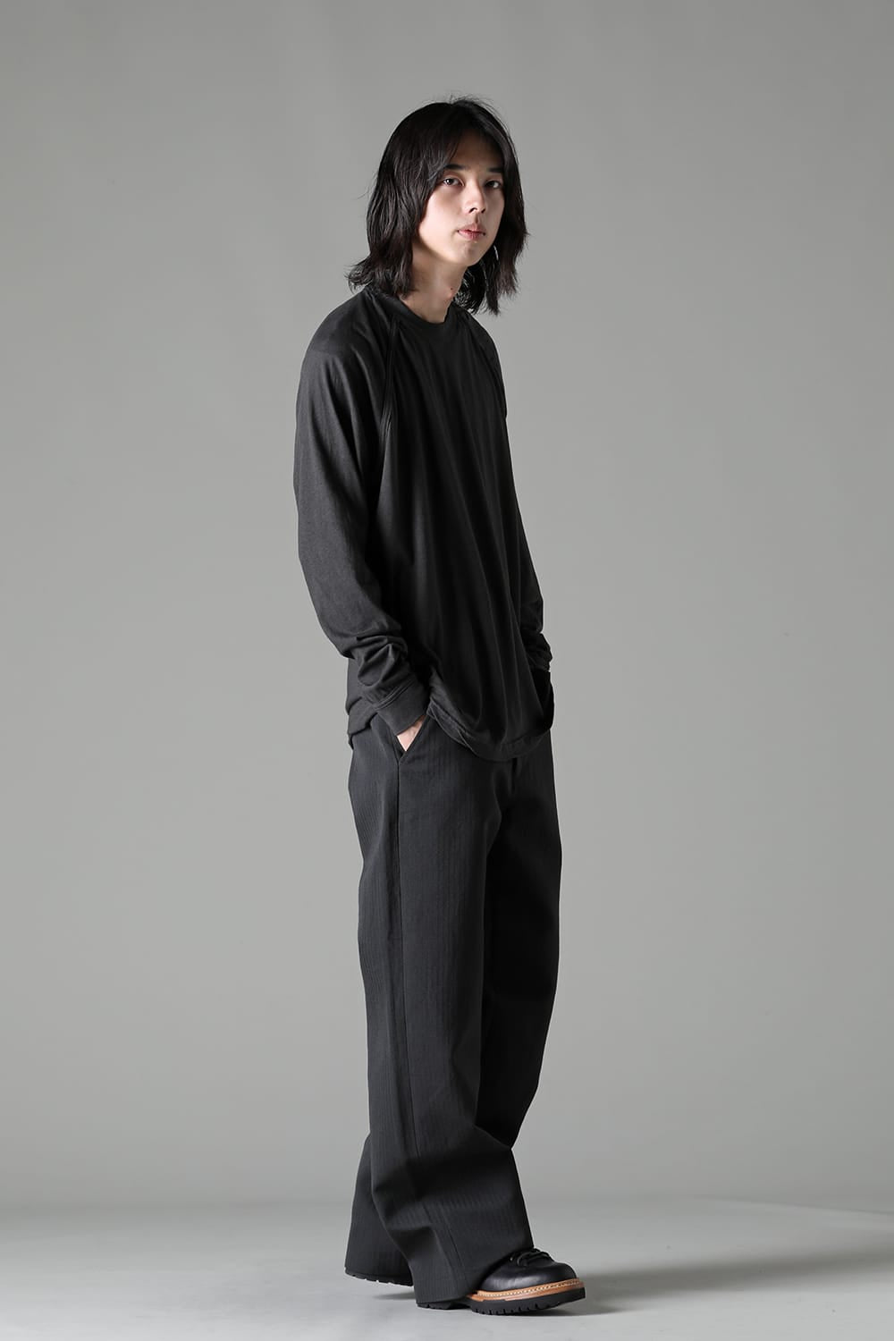 ロングスリーブTシャツ コットンウールジャージー オフ ブラック