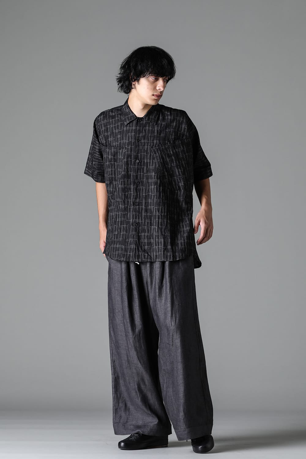 SHORT SLEEVE SHIRT	Fine Kasuri Shirting BLACK