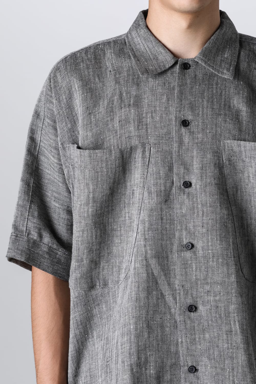 SHORT SLEEVE SHIRT	Linen Herringbone WHITE×BLACK