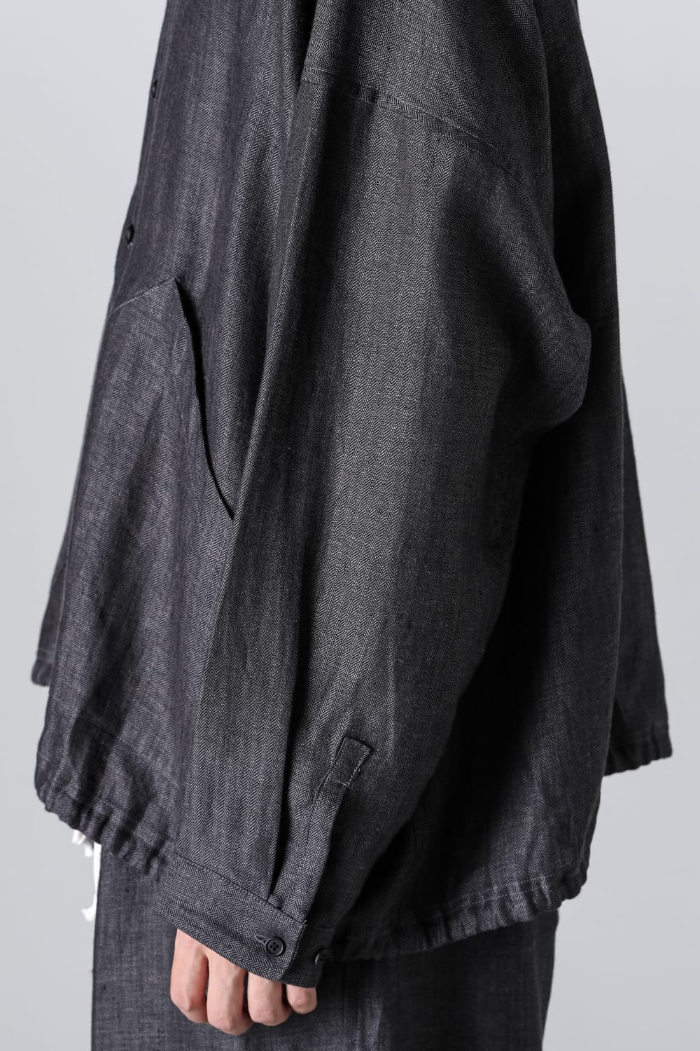 BALLOON SHIRT Linen Herringbone BLACK×DK GREY