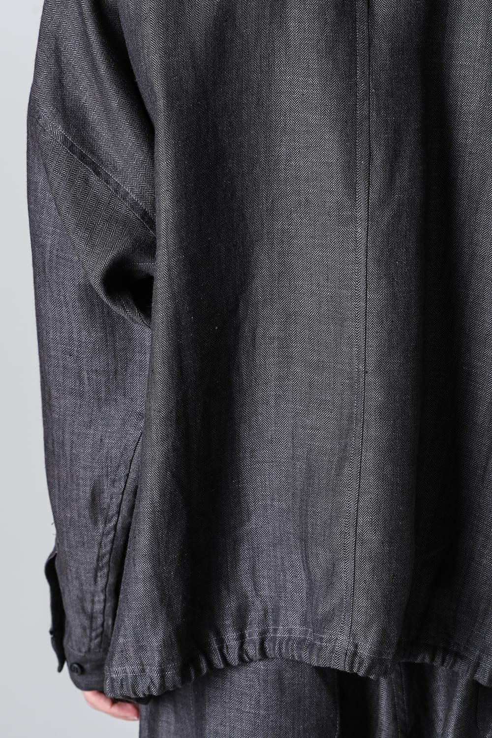 BALLOON SHIRT Linen Herringbone BLACK×DK GREY