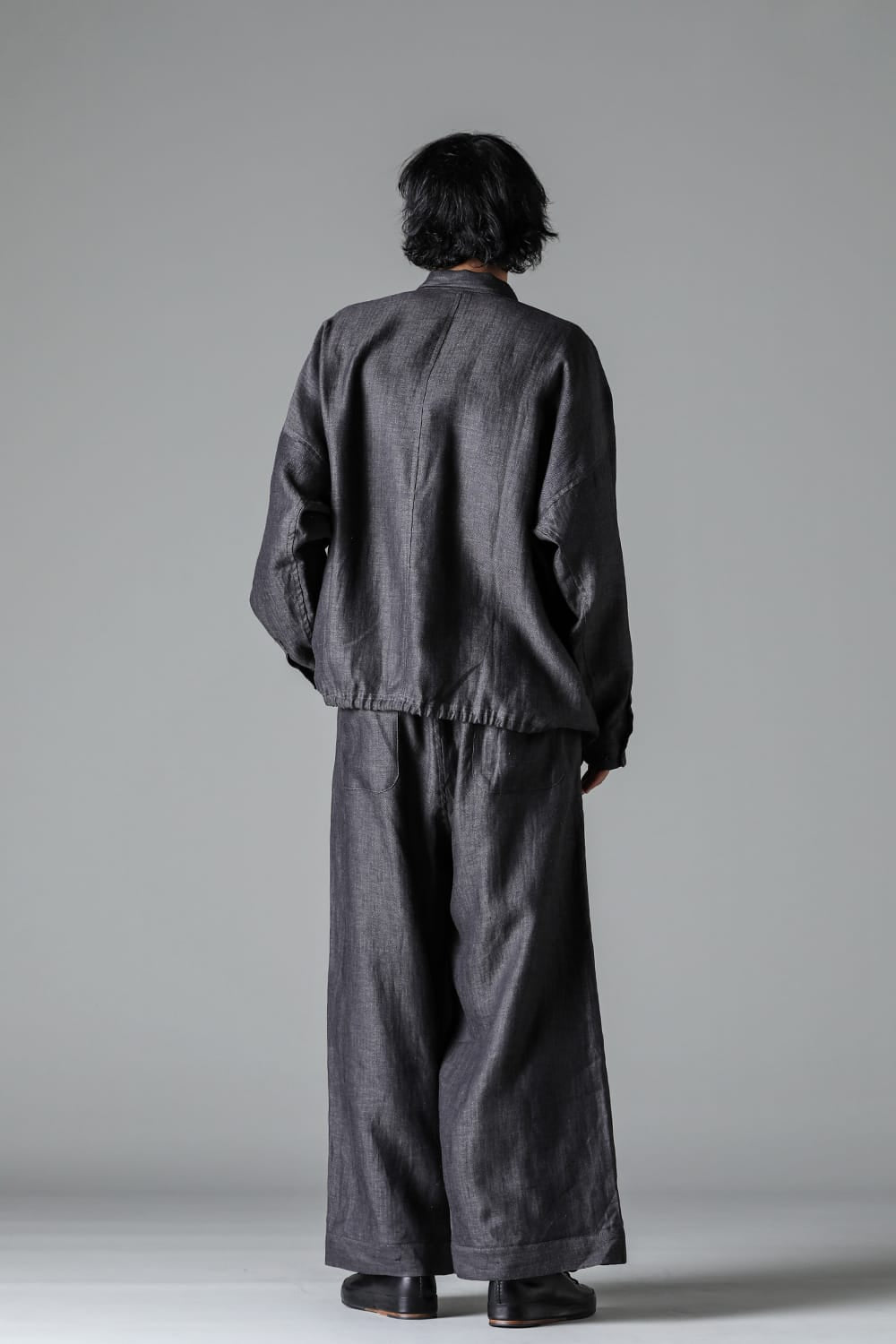 BALLOON SHIRT Linen Herringbone BLACK×DK GREY