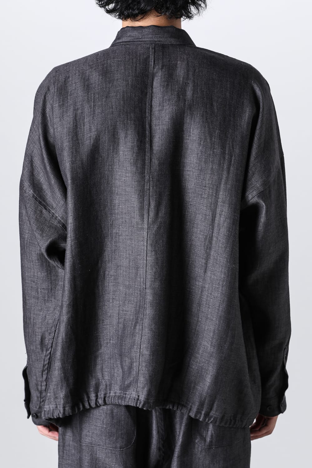 BALLOON SHIRT Linen Herringbone BLACK×DK GREY