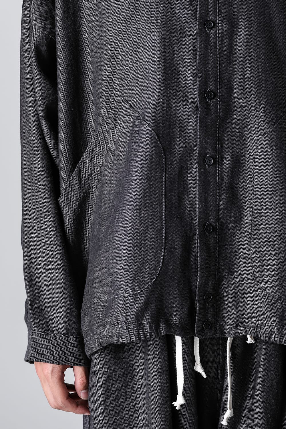 BALLOON SHIRT Linen Herringbone BLACK×DK GREY