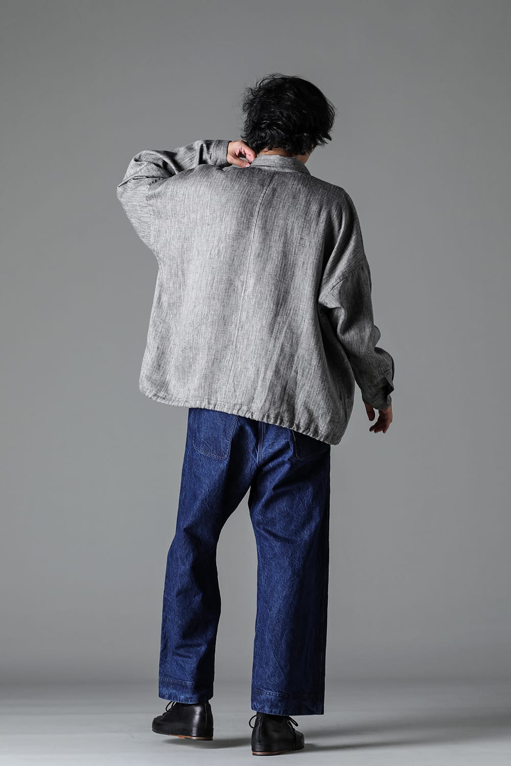 BALLOON SHIRT Linen Herringbone WHITE×BLACK