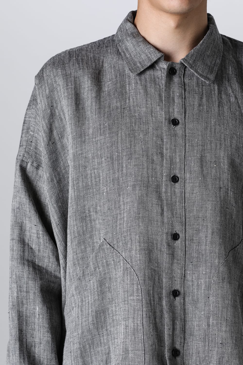 BALLOON SHIRT Linen Herringbone WHITE×BLACK