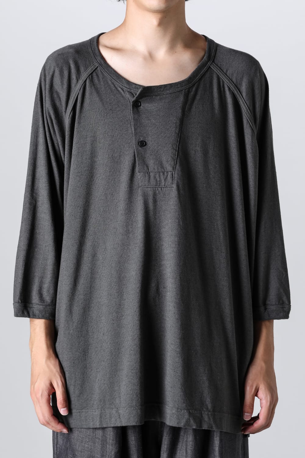 3/4SLEEVE HENLEY Cotton Hemp Jersey BLACK