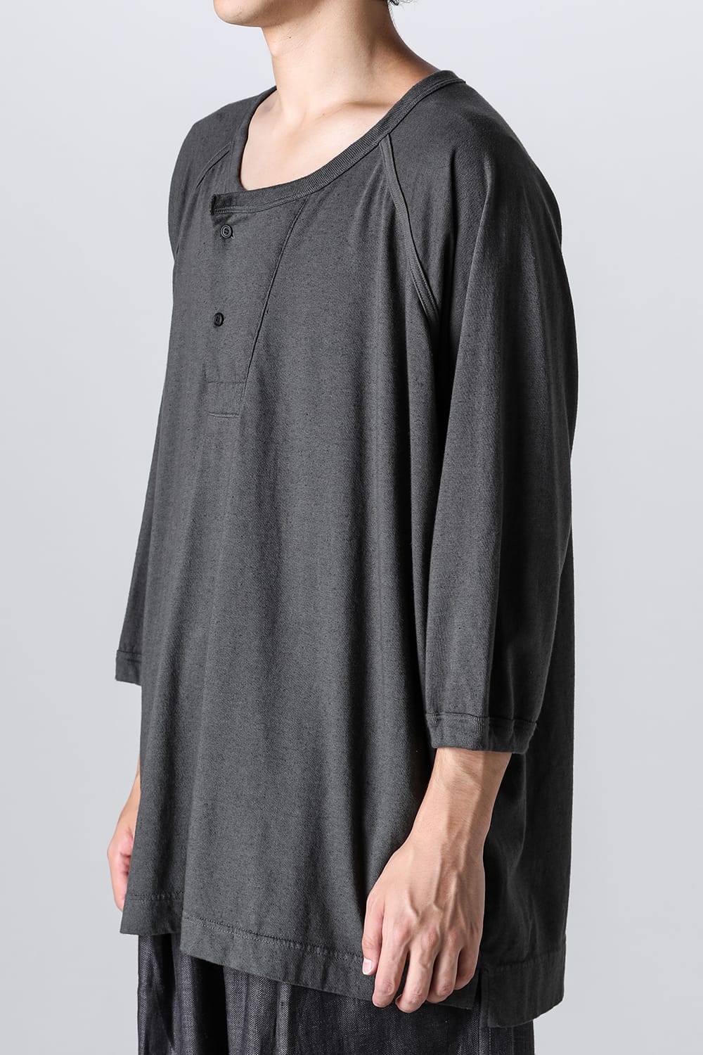 3/4SLEEVE HENLEY Cotton Hemp Jersey BLACK