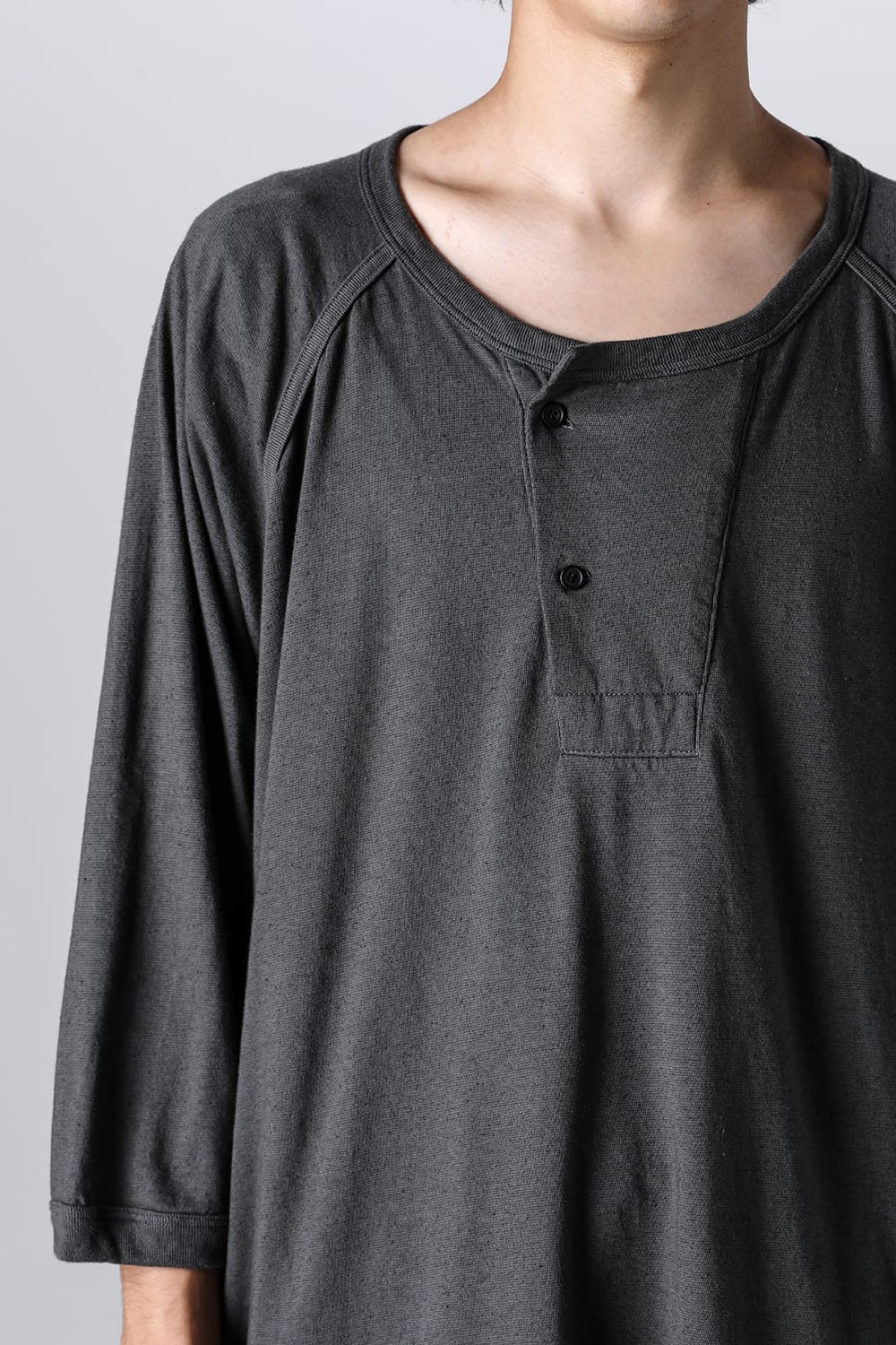 3/4SLEEVE HENLEY Cotton Hemp Jersey BLACK