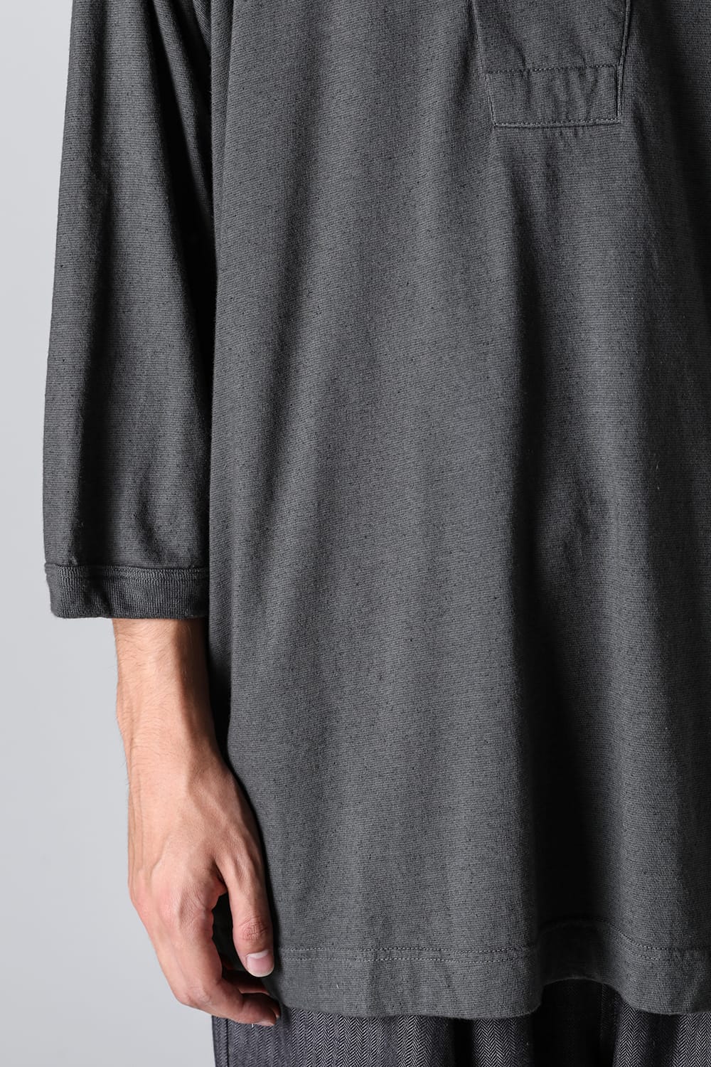 3/4SLEEVE HENLEY Cotton Hemp Jersey BLACK