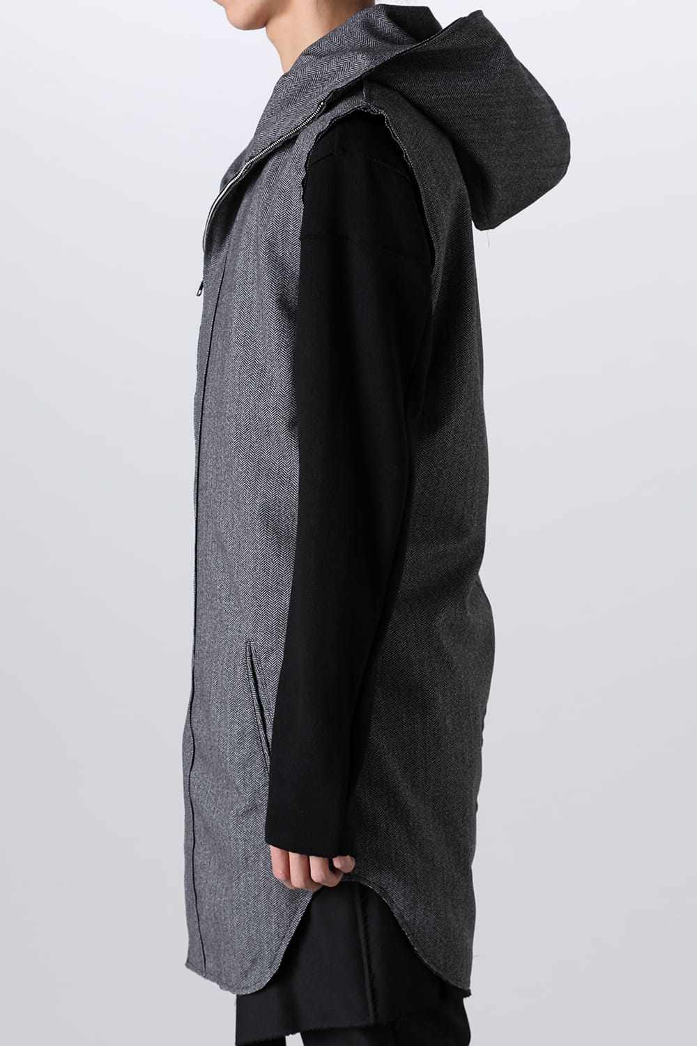 Convertible Rider-Sleeveless Coat Herringbone