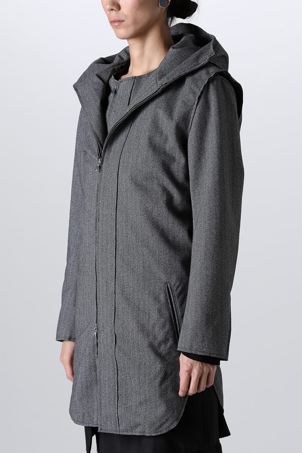 Convertible Rider-Sleeveless Coat Herringbone