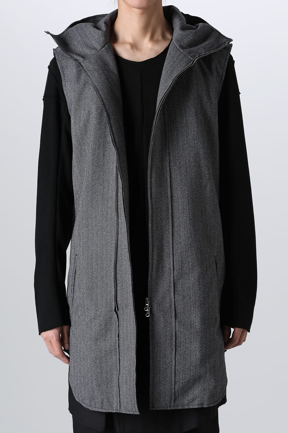 Convertible Rider-Sleeveless Coat Herringbone