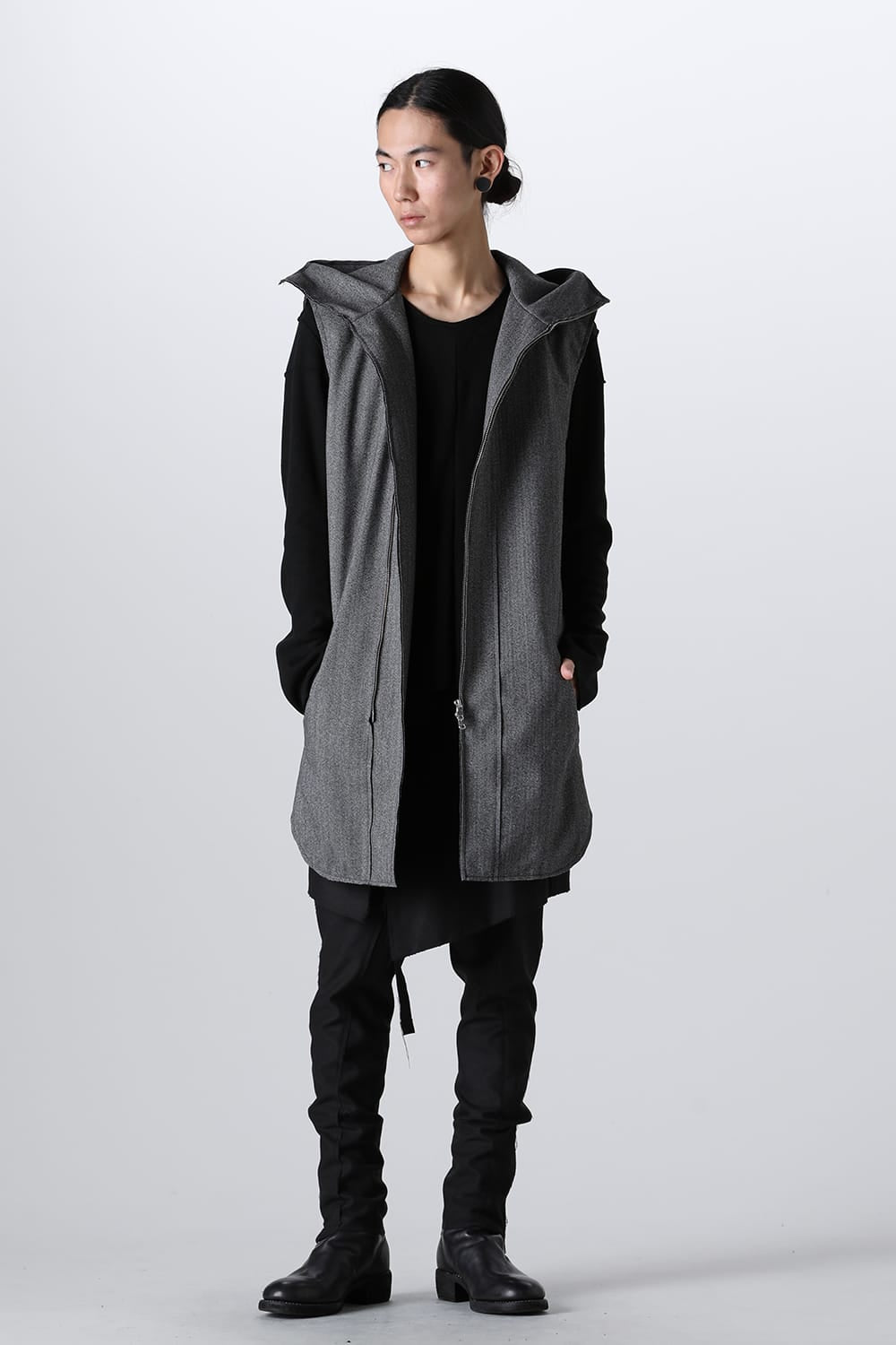 Convertible Rider-Sleeveless Coat Herringbone