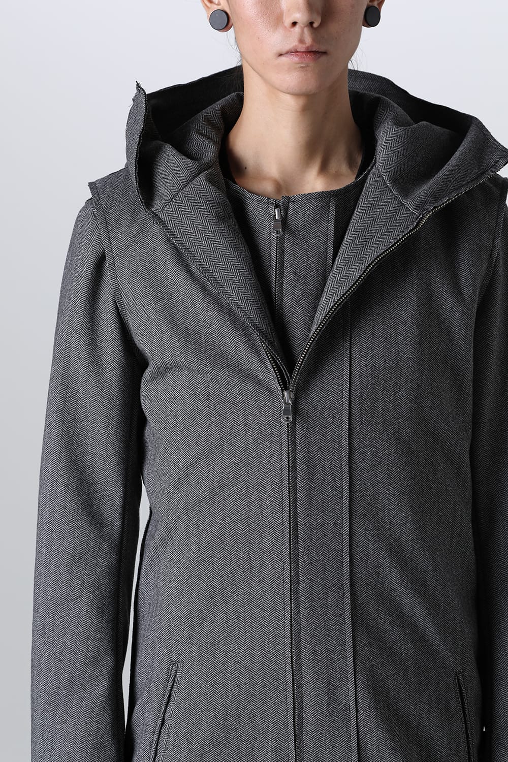 Convertible Rider-Sleeveless Coat Herringbone