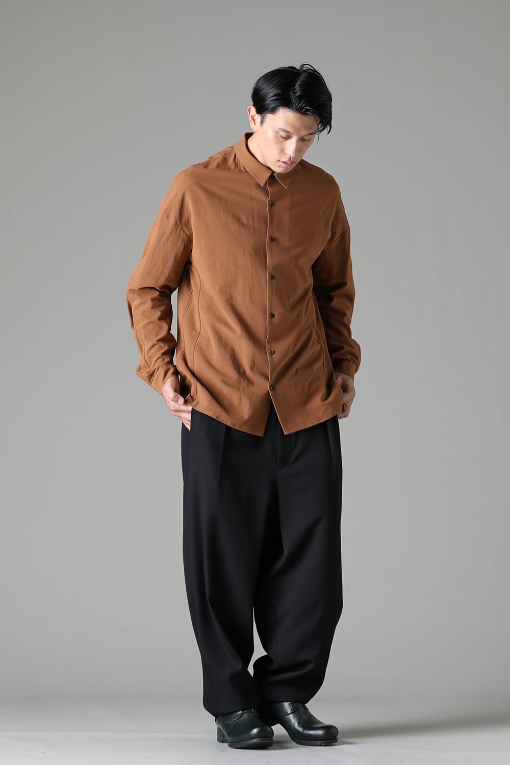 シャツ ルーズフィット コットン リネン ウィスキー