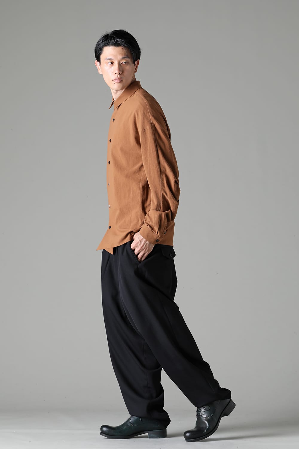 シャツ ルーズフィット コットン リネン ウィスキー