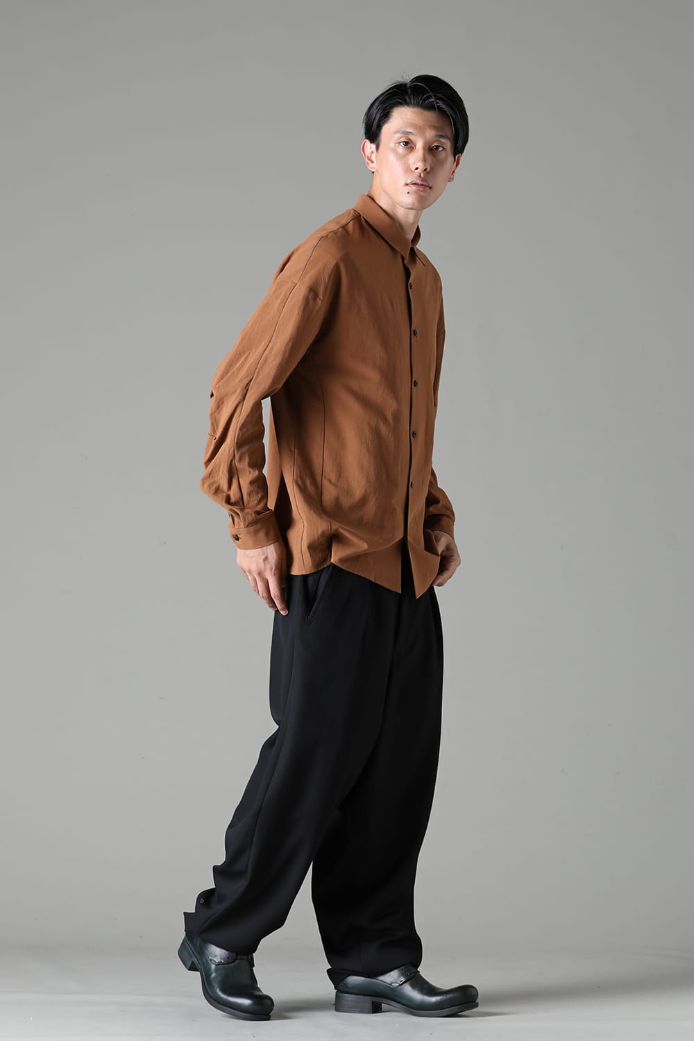 シャツ ルーズフィット コットン リネン ウィスキー