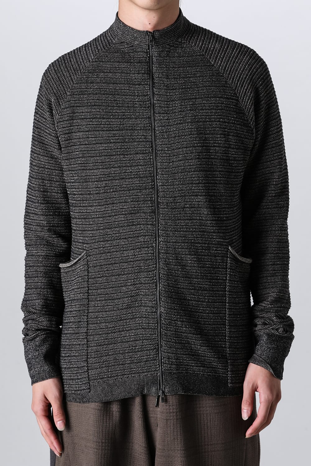 Knit jacket High twist cotton stripe Black