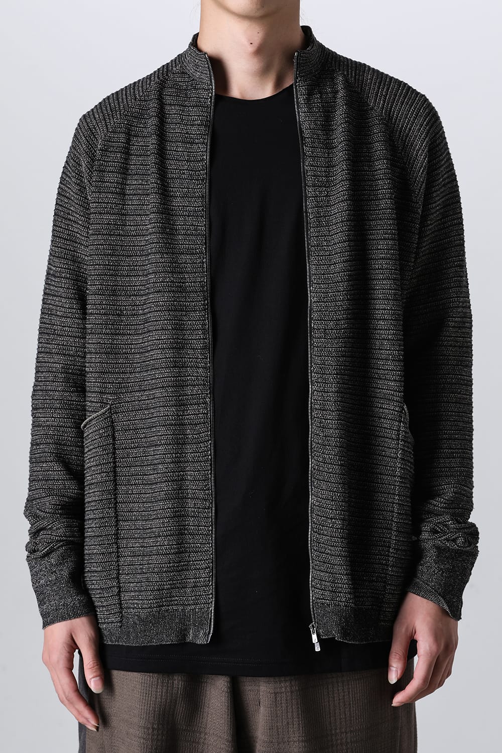 Knit jacket High twist cotton stripe Black