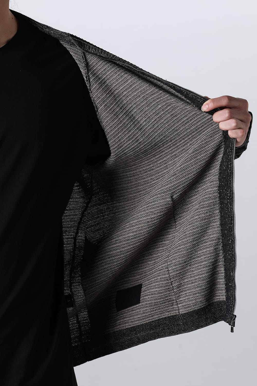 Knit jacket High twist cotton stripe Black