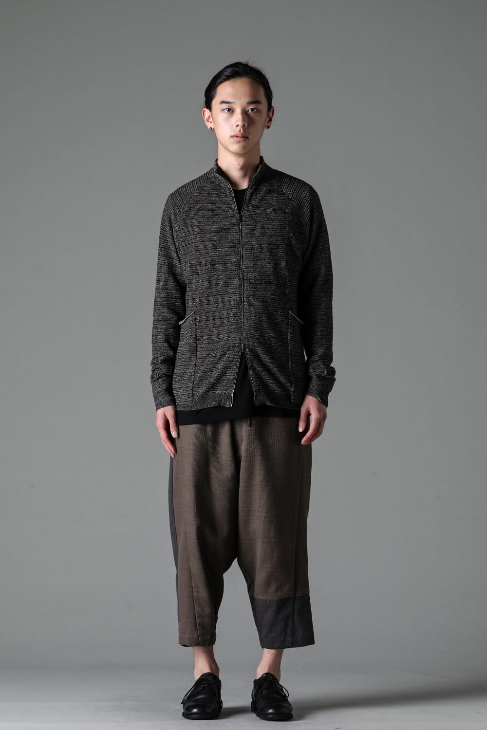 Knit jacket High twist cotton stripe Black