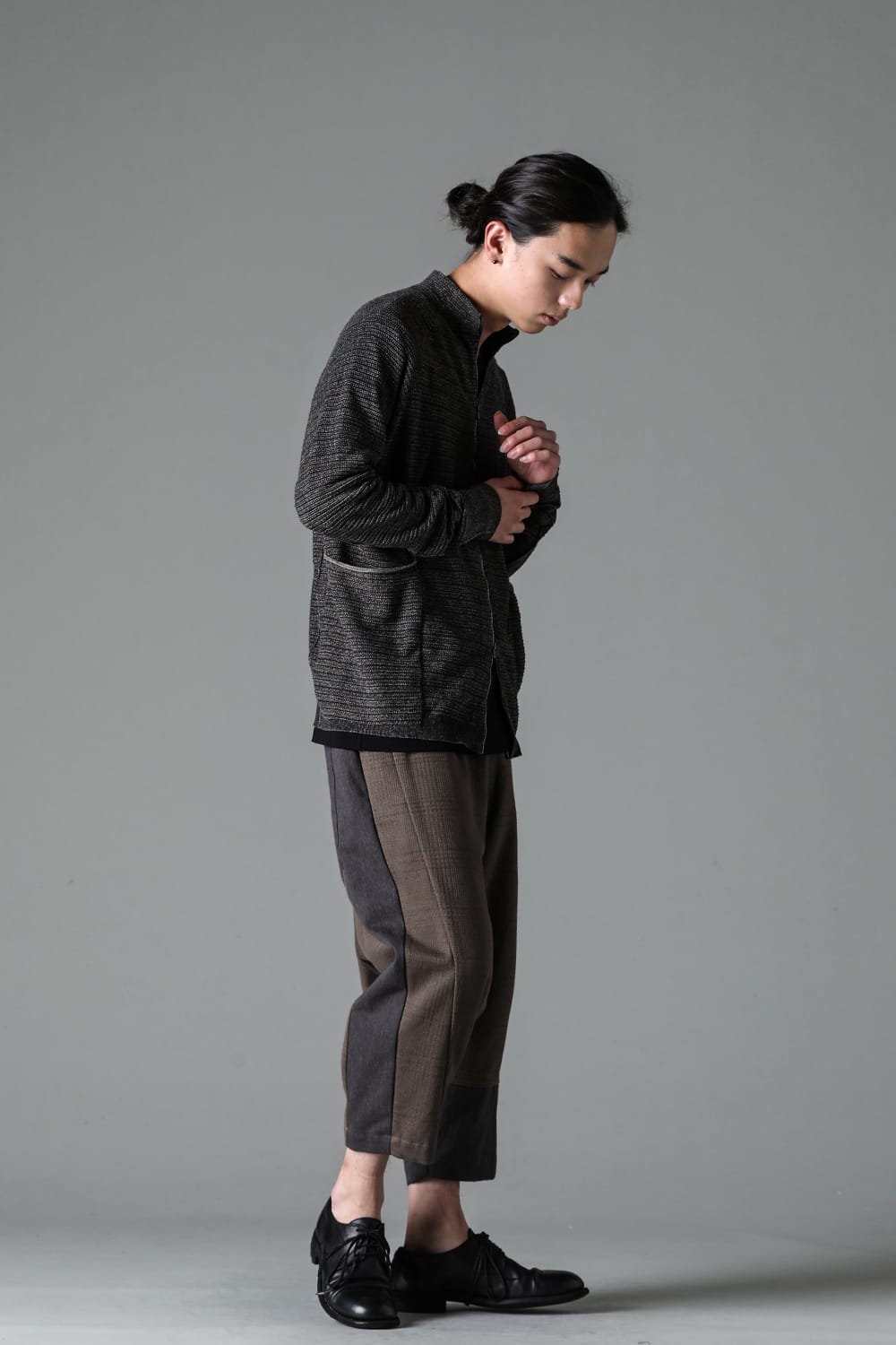 Knit jacket High twist cotton stripe Black