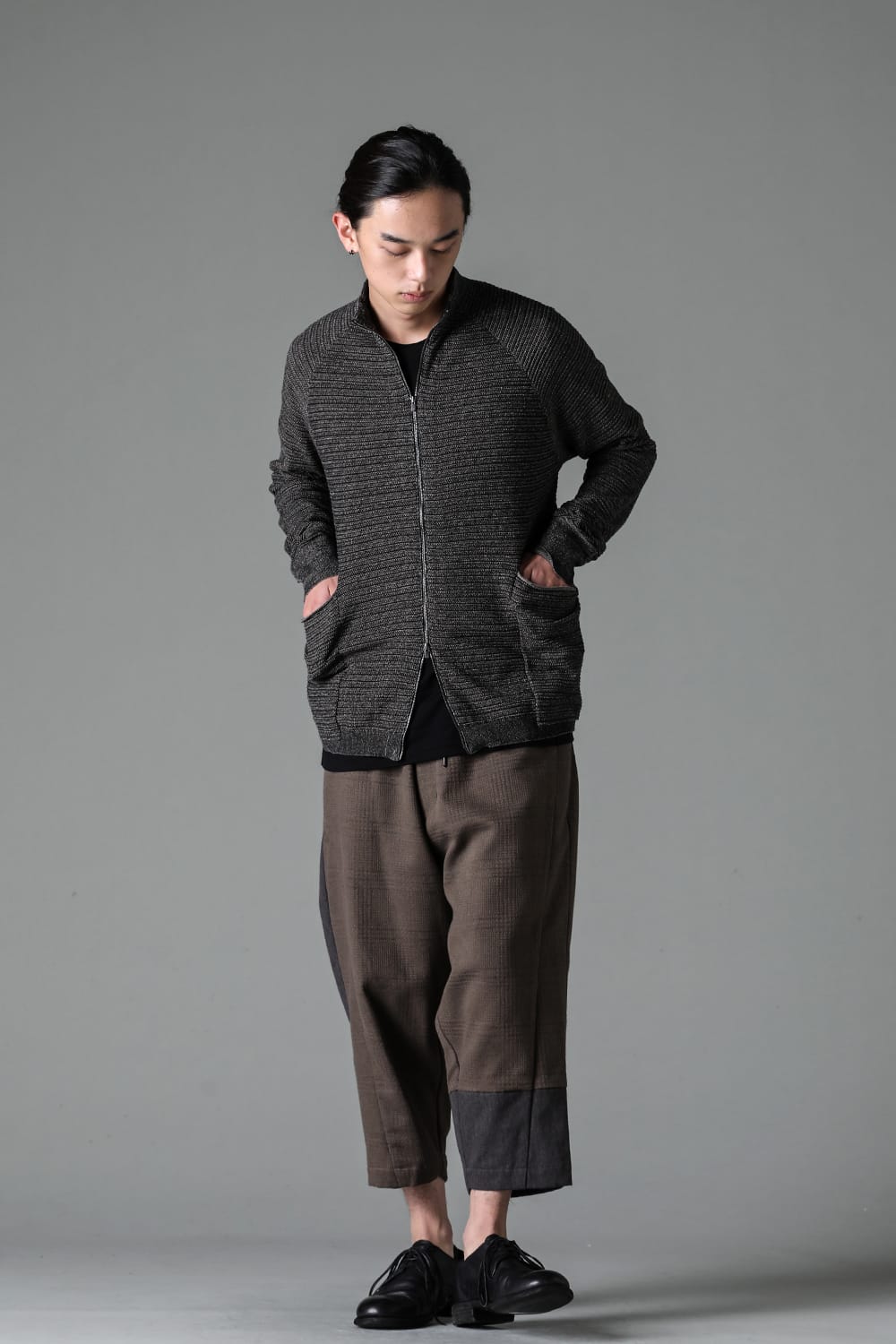 Knit jacket High twist cotton stripe Black