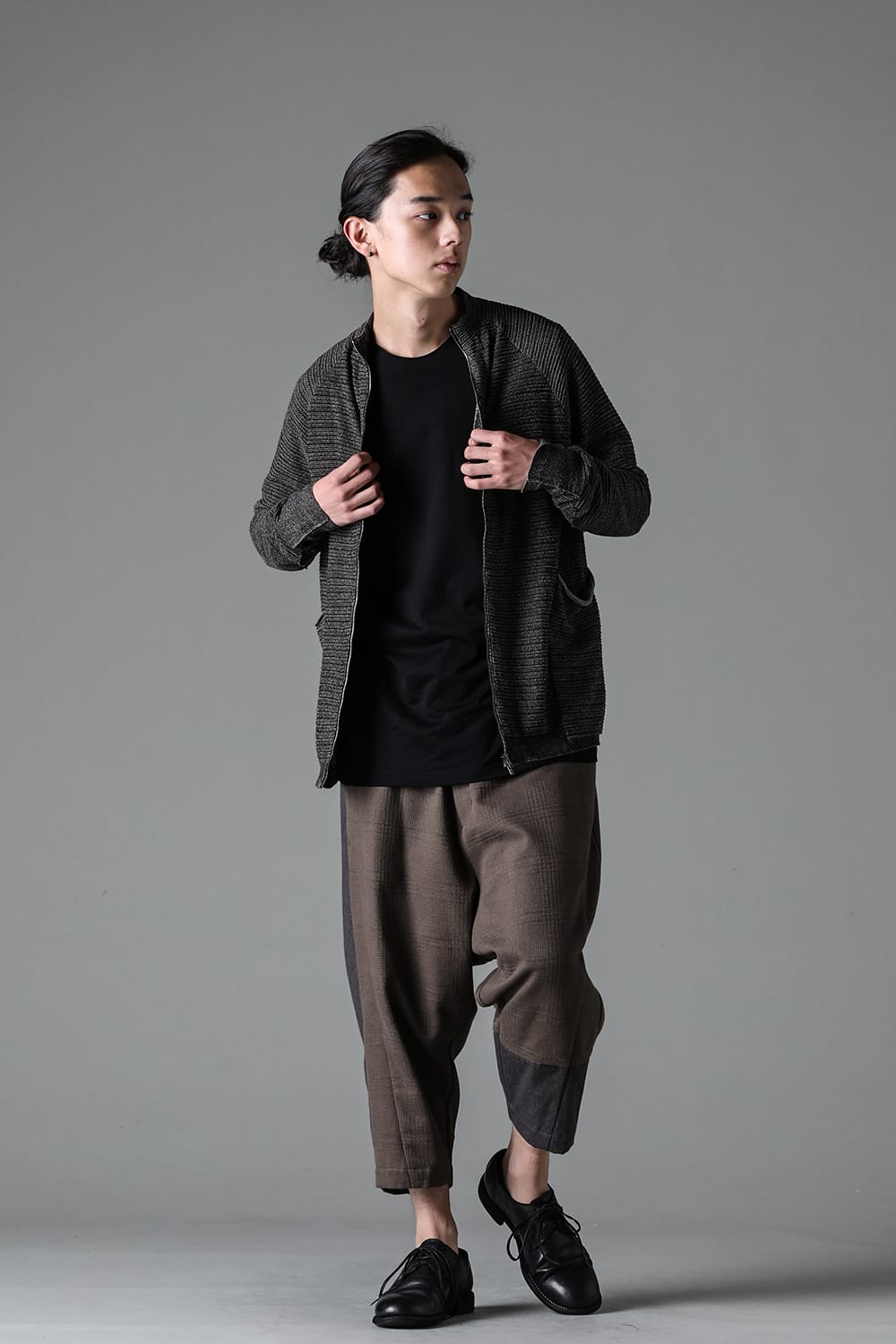 Knit jacket High twist cotton stripe Black