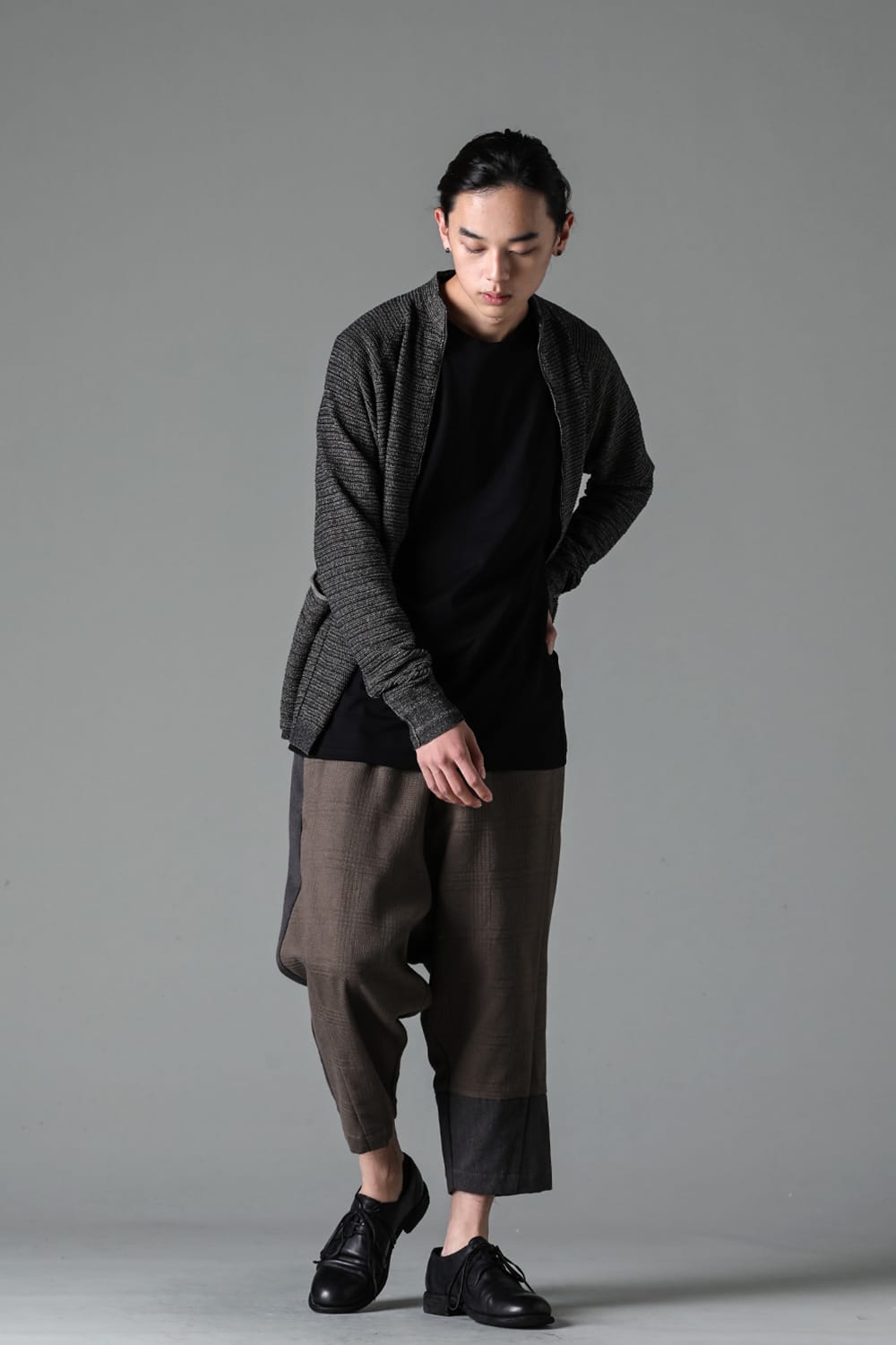 Knit jacket High twist cotton stripe Black