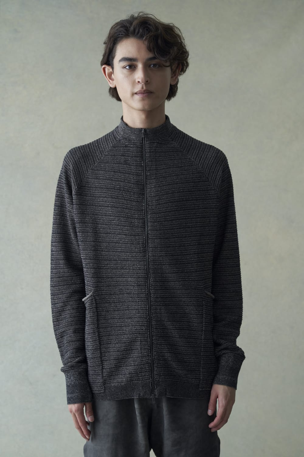 Knit jacket High twist cotton stripe Black