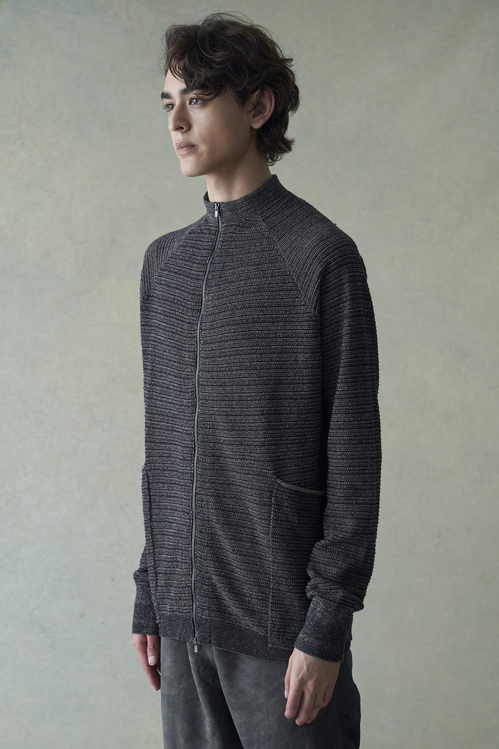 Knit jacket High twist cotton stripe Black