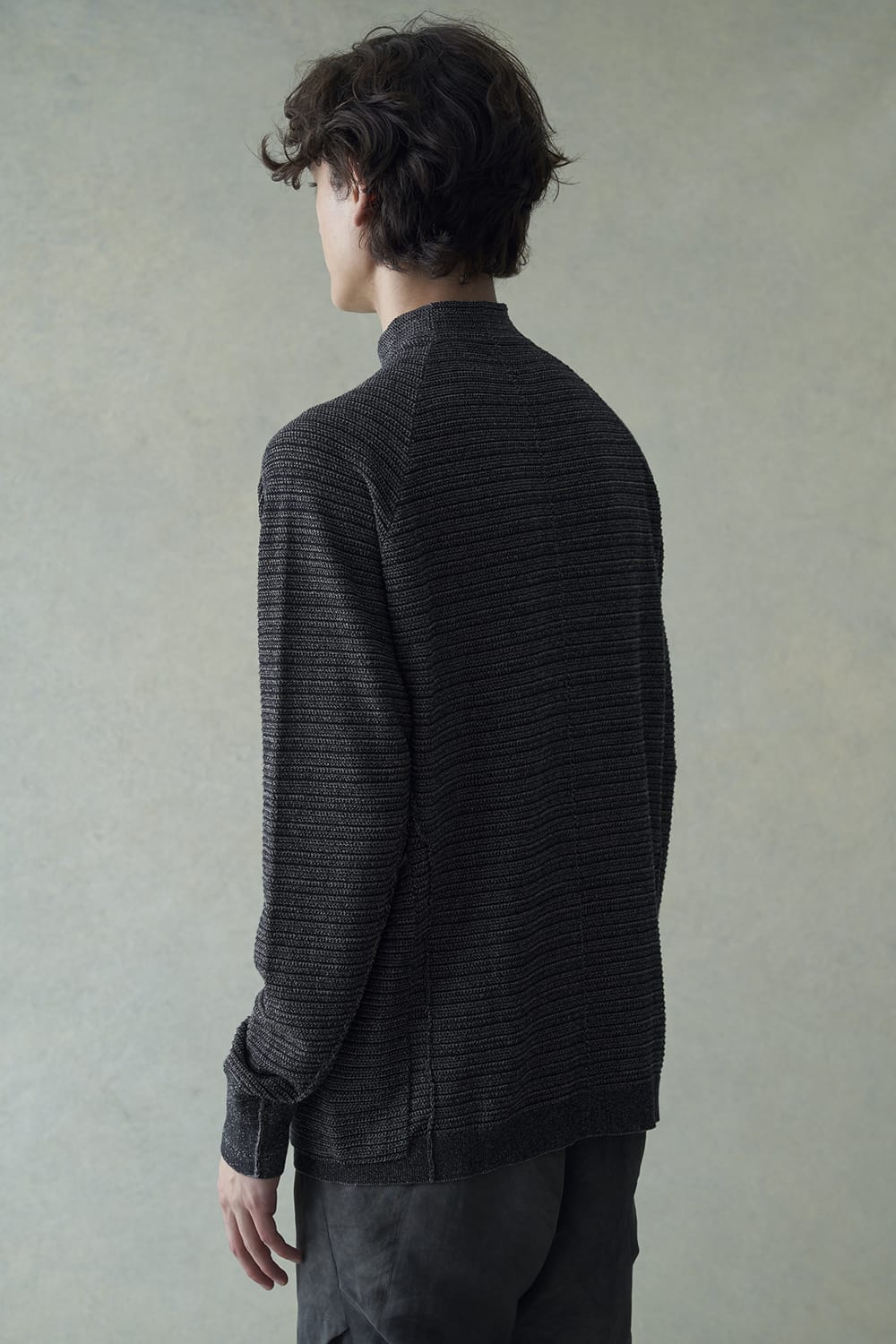 Knit jacket High twist cotton stripe Black