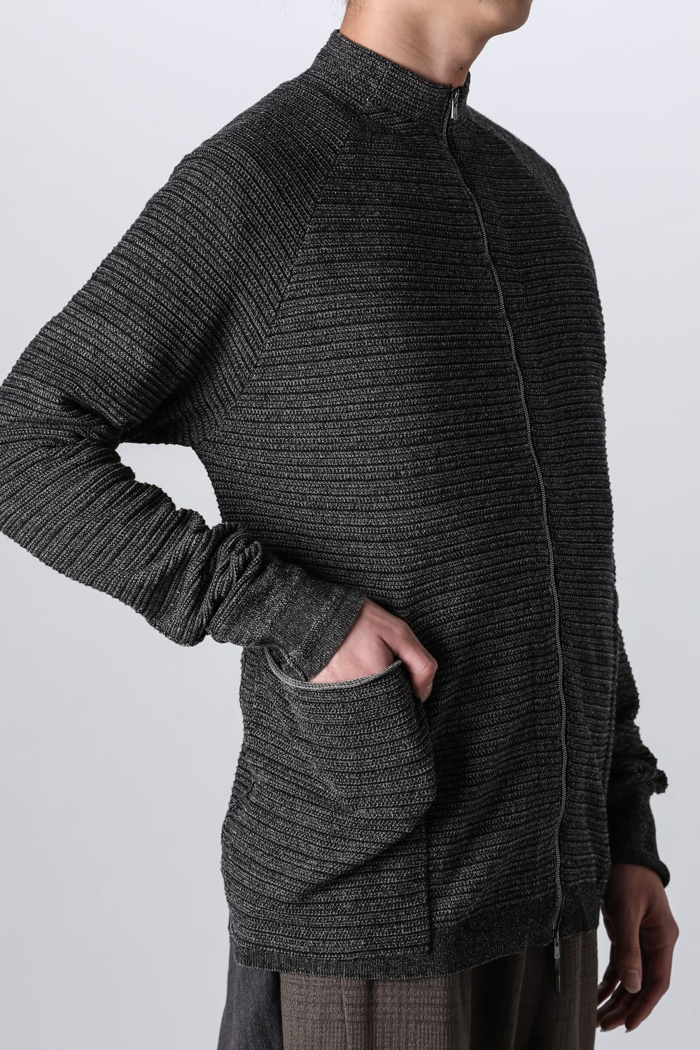 Knit jacket High twist cotton stripe Black