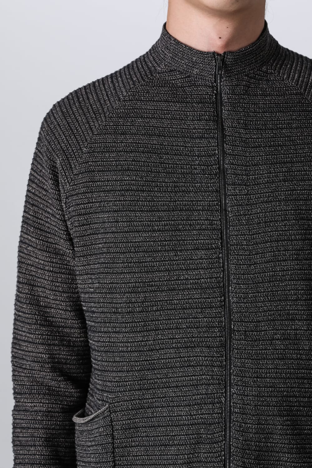 Knit jacket High twist cotton stripe Black