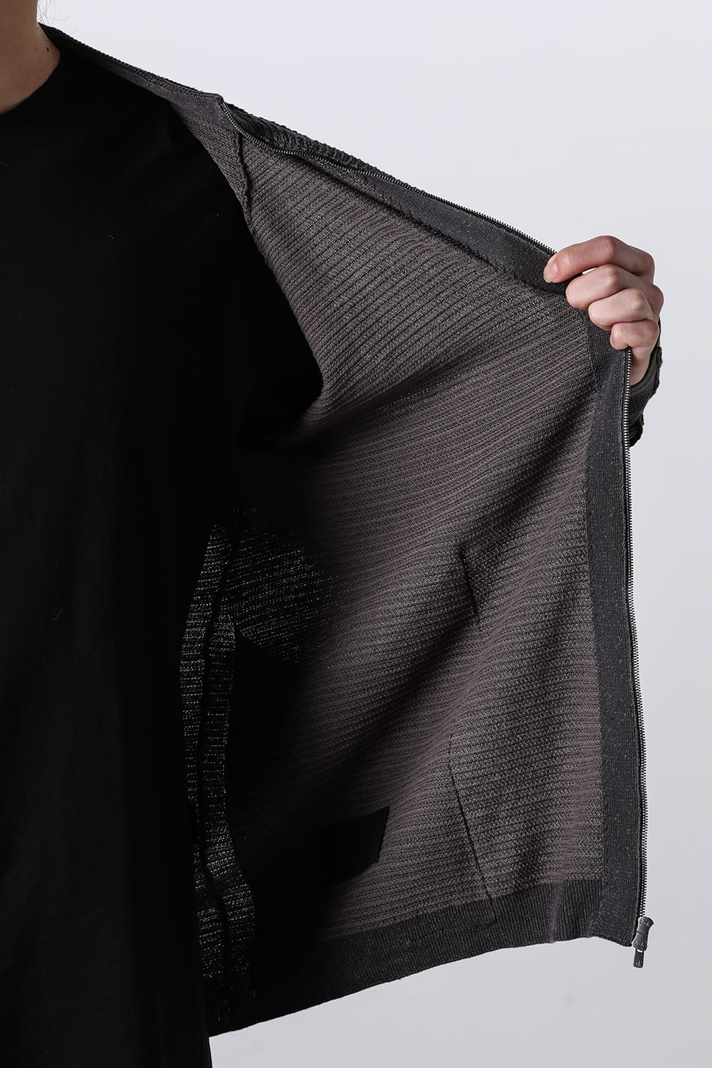 Knit jacket High twist cotton stripe Mad Gray