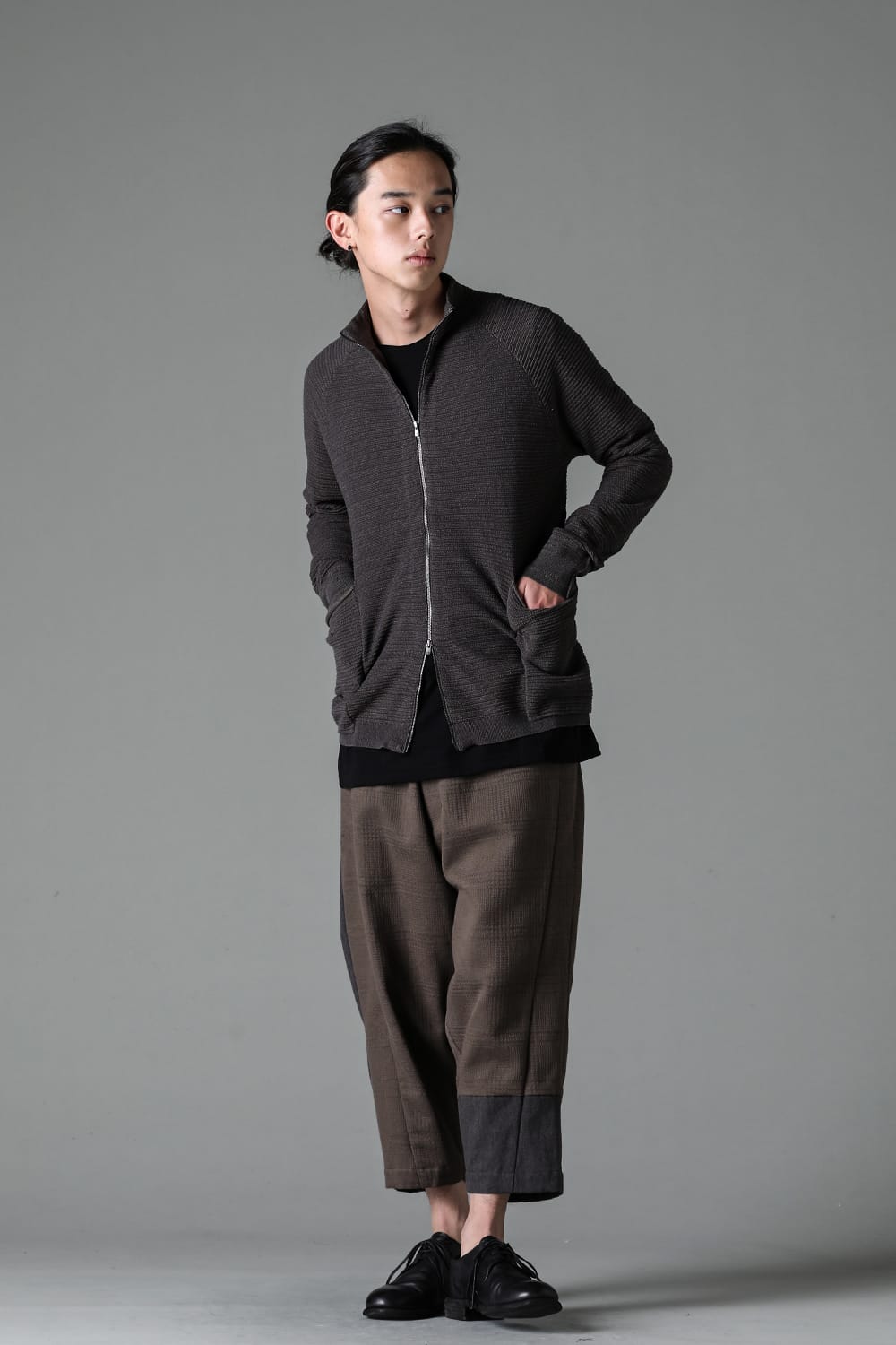 Knit jacket High twist cotton stripe Mad Gray