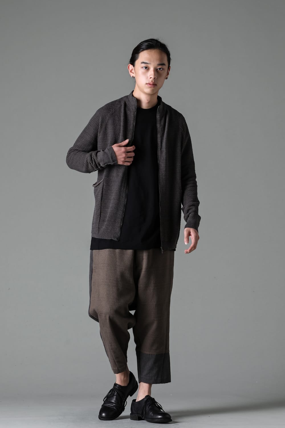 Knit jacket High twist cotton stripe Mad Gray