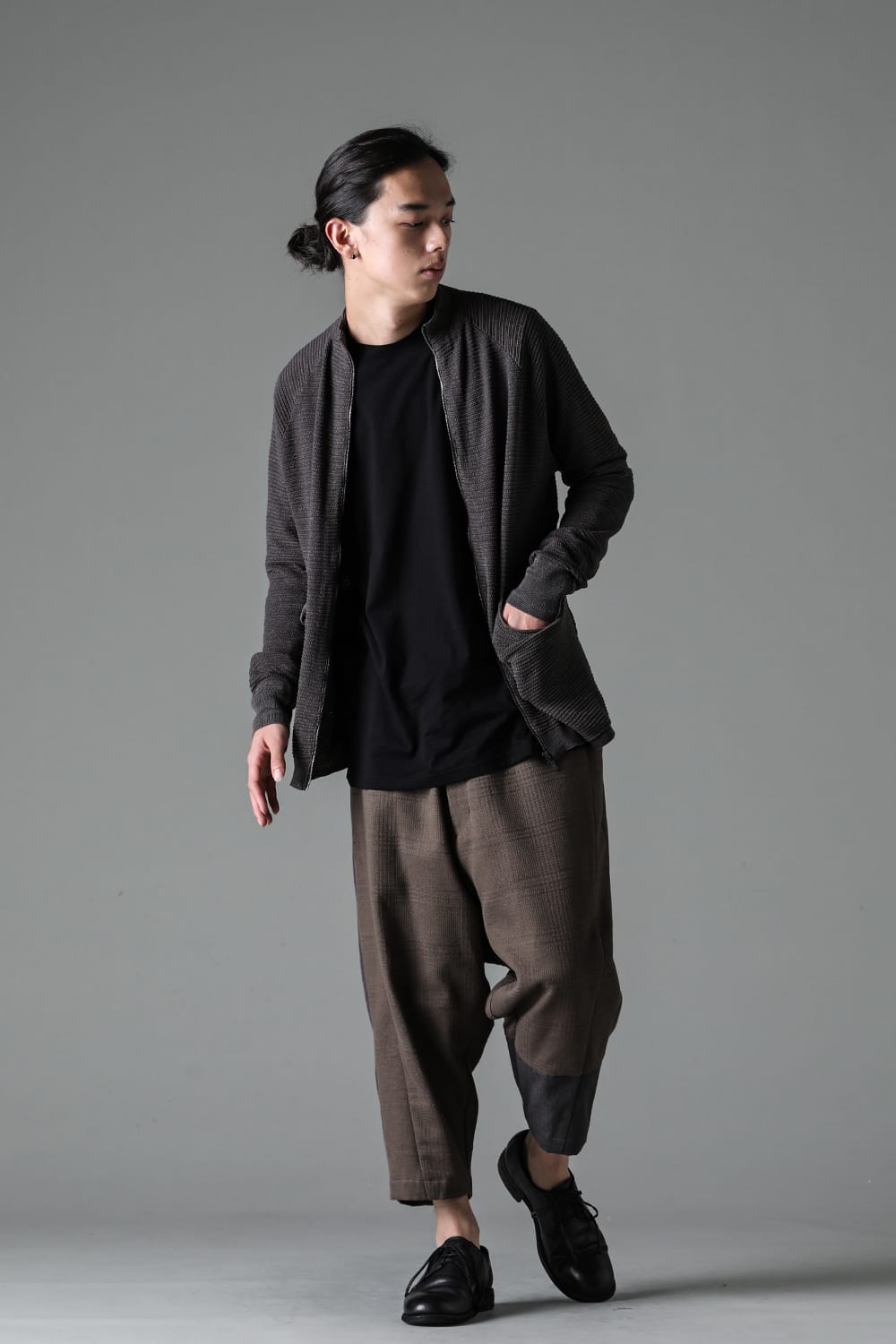 Knit jacket High twist cotton stripe Mad Gray