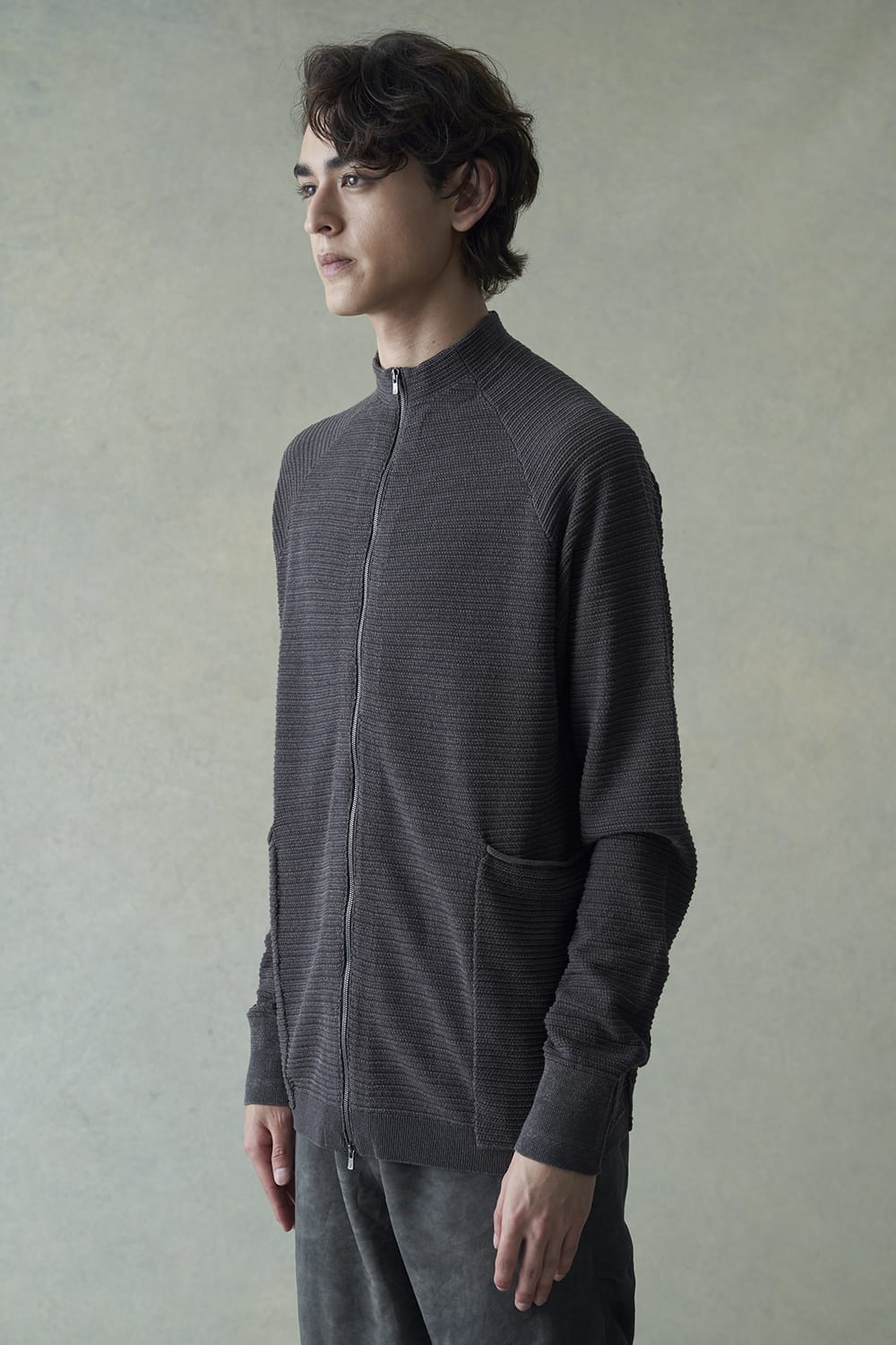 Knit jacket High twist cotton stripe Mad Gray