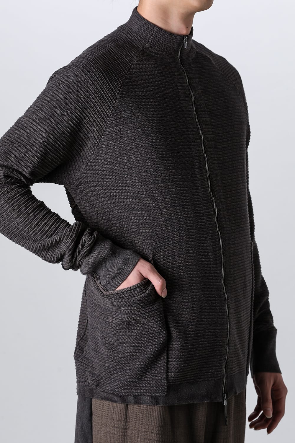 Knit jacket High twist cotton stripe Mad Gray
