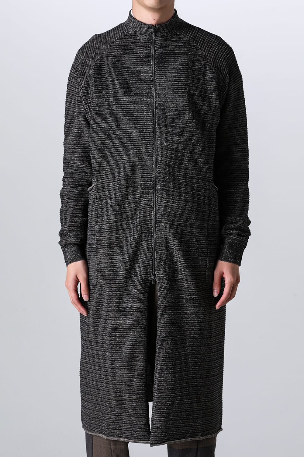 Knit coat High twist cotton stripe Black