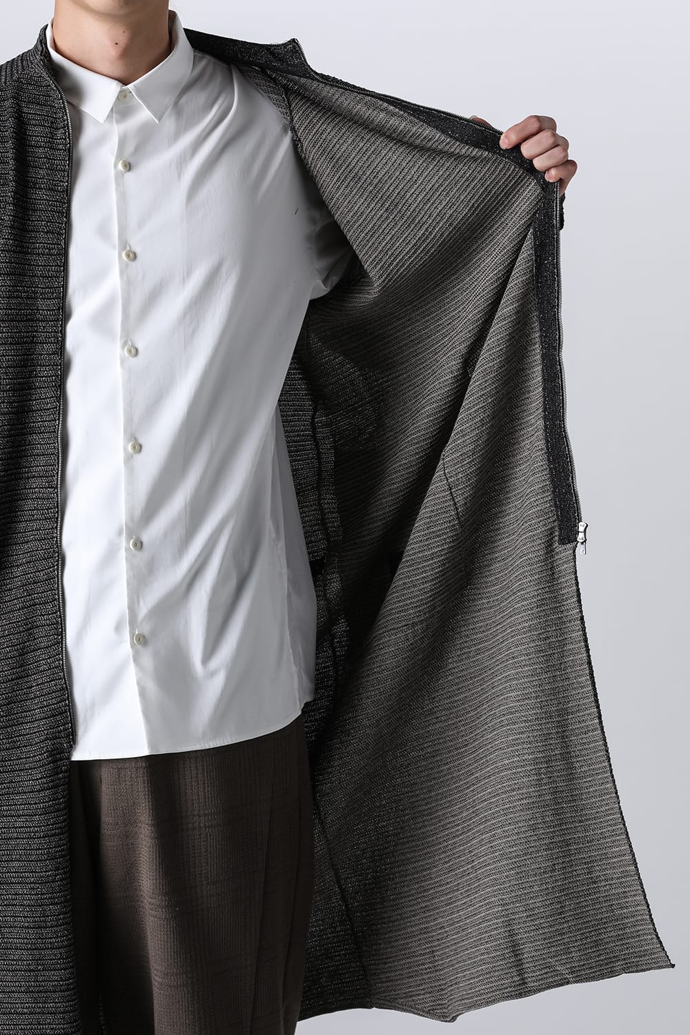 Knit coat High twist cotton stripe Black