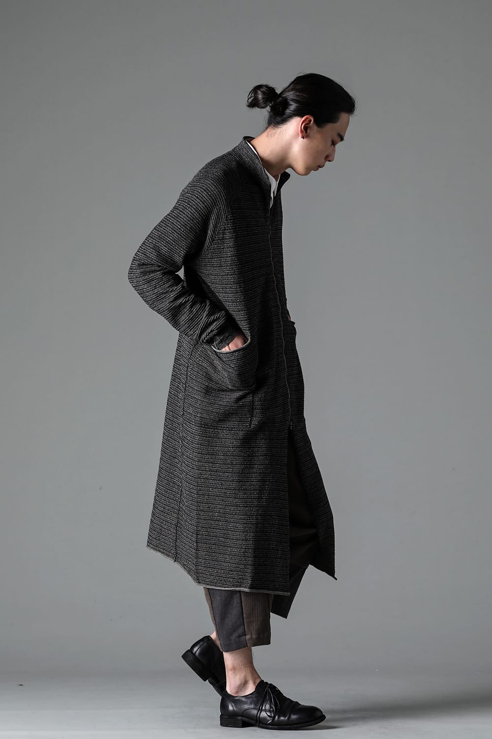 Knit coat High twist cotton stripe Black